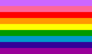 2018 Version der Pride Flag von Gilbert Baker. Die Original Flagge von Gilbert Baker hat die Farben Pink, Rot, Orange, Geld, Grün, Türkis, Blau und Lila. Kurz vor seinem Tod fügte Gilbert Baker noch einen Violetten Streifen ganz oben hinzu, der für Diversität steht. 